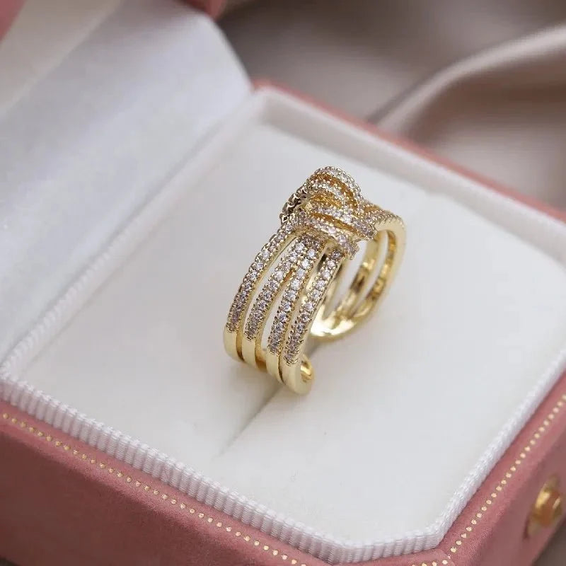 14k Dainty Layered Diamond Knot Ring