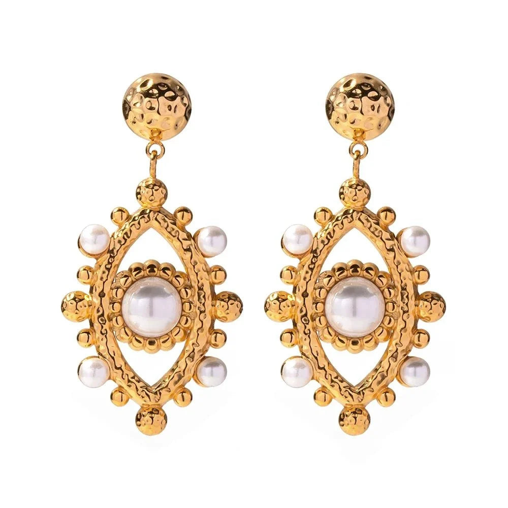 18k Boho Evil Eye Bead Accented Earrings