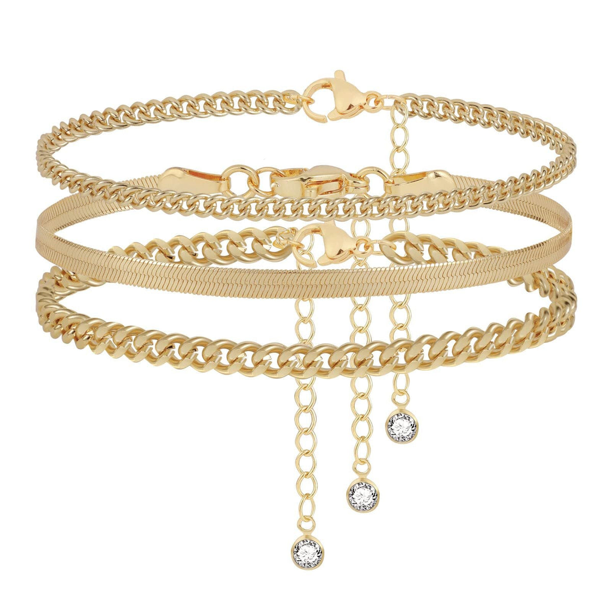 3pc Classic Anklet Stack