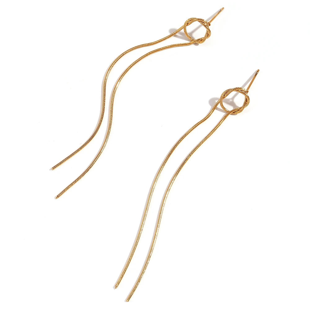 18k Dainty Circle Tassel Earrings