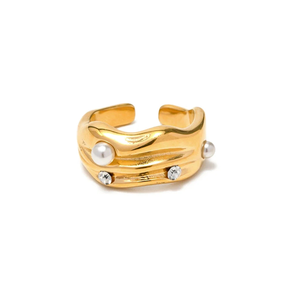 Textured Pearl & Diamond Accented Ring