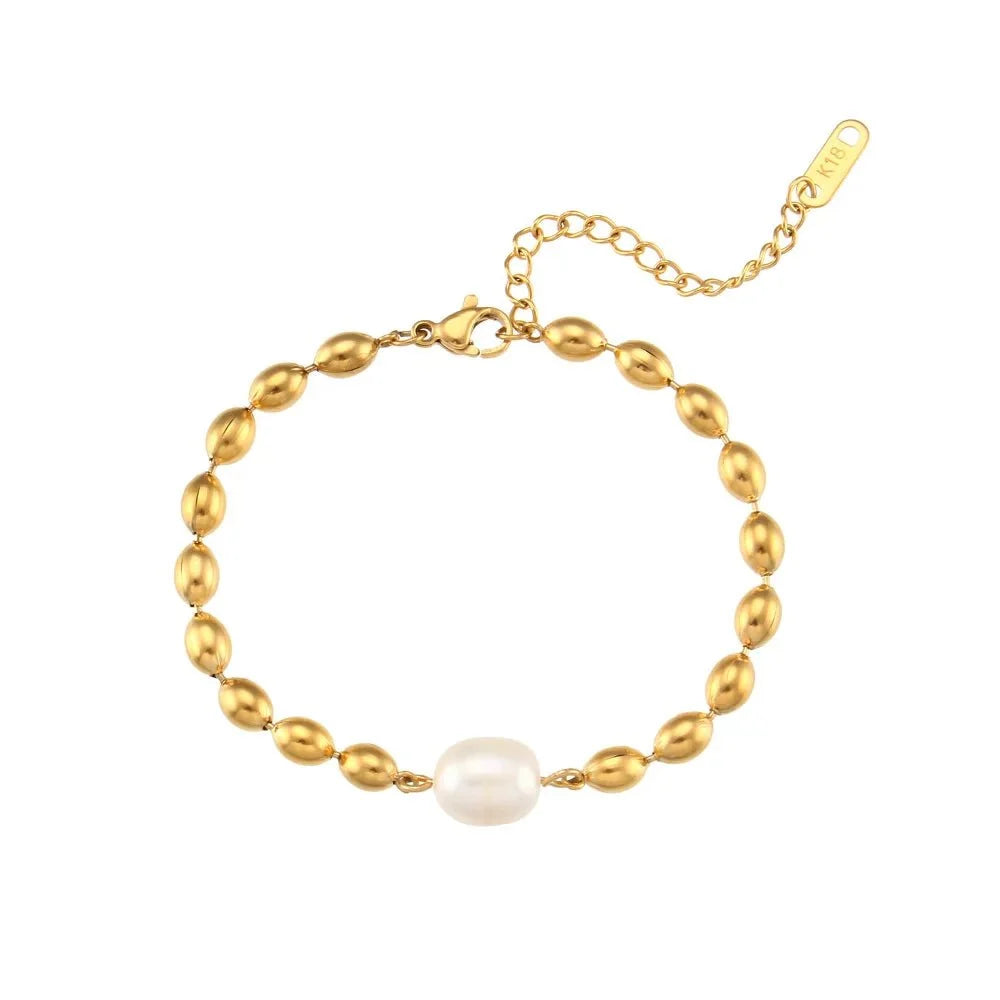 Beaded Gold Dainty Pearl Bracelet and Necklace