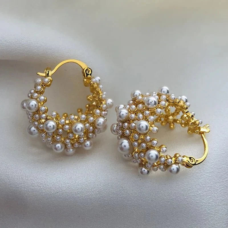 Dainty Statement Pearl Hoop Earrings