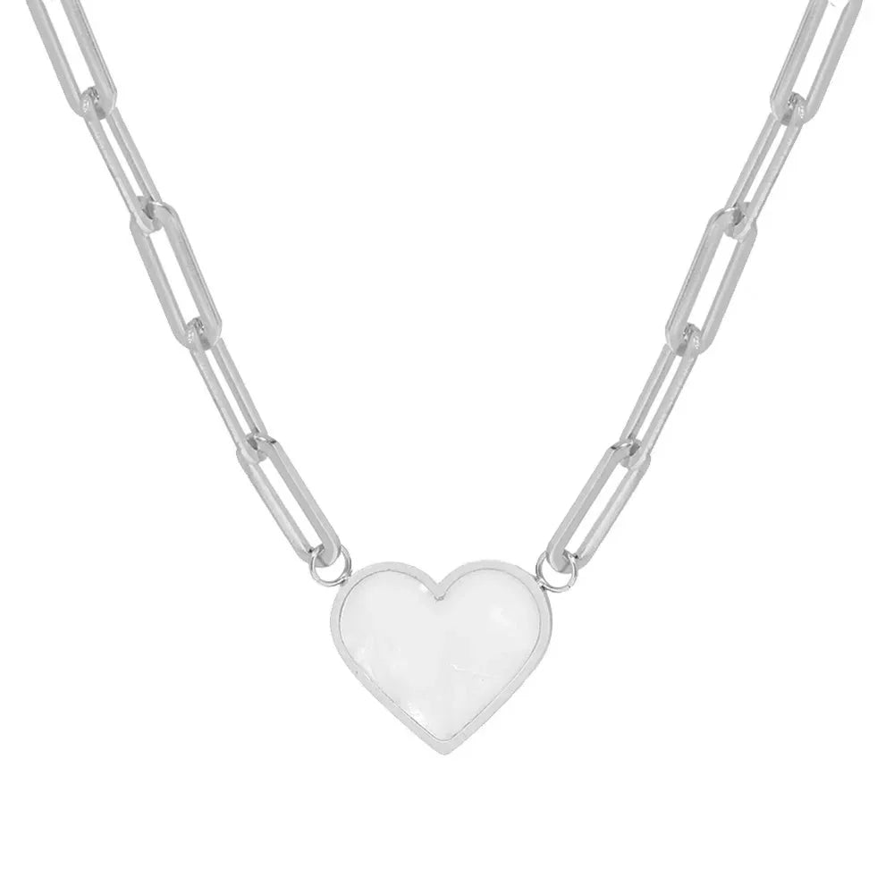 Paperclip Shell Heart Pendant Necklace