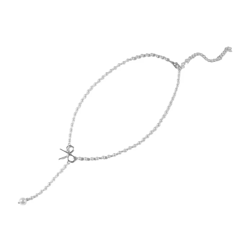 Pearl Dainty Bow Lariat Necklace
