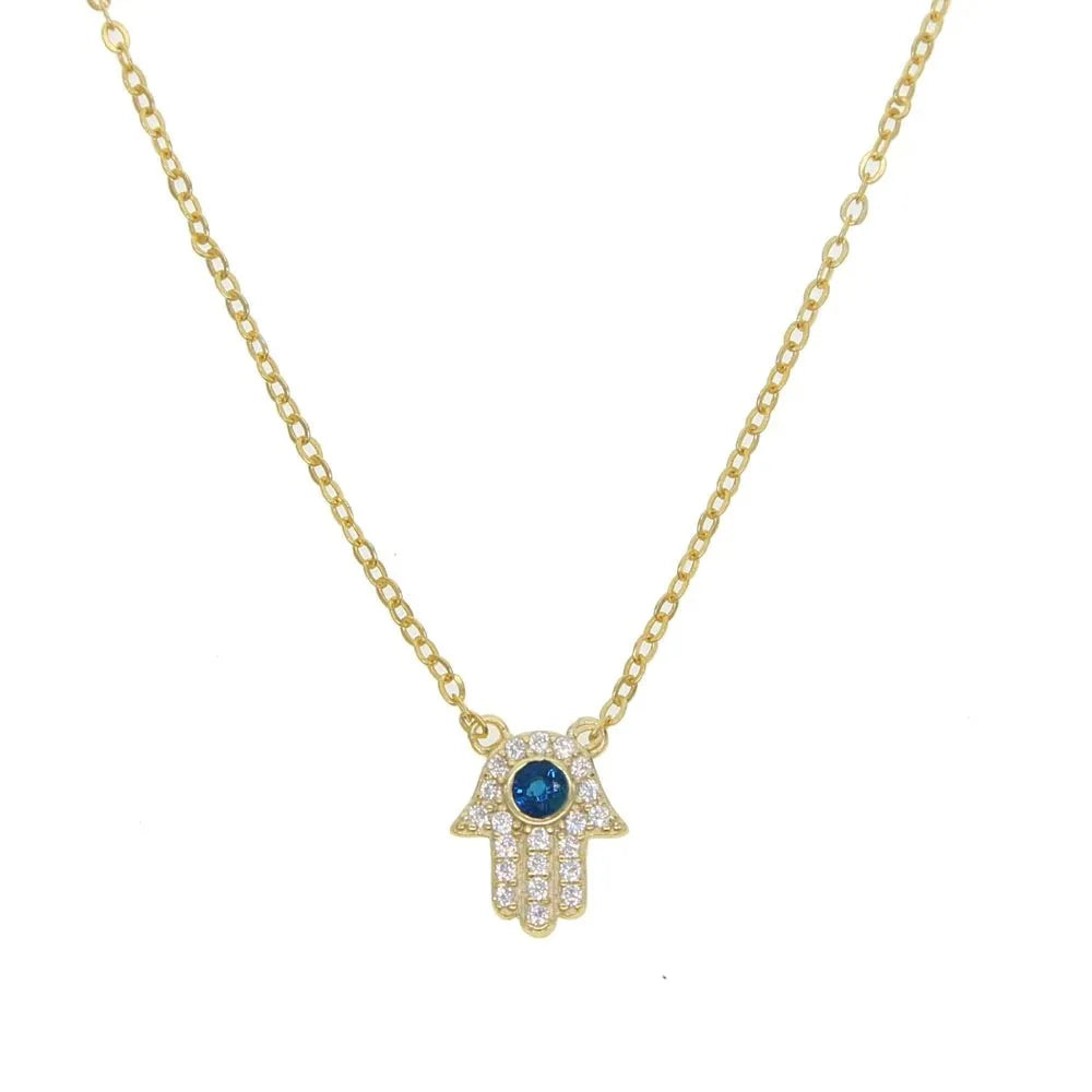 S925 Dainty Hamsa Hand Diamond Pendant Necklace