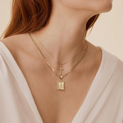14k Initial Necklace + FREE Cross Necklace