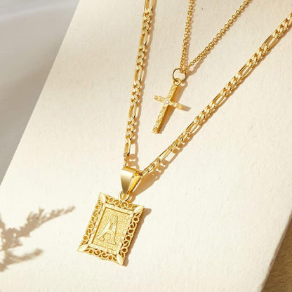14k Initial Necklace + FREE Cross Necklace