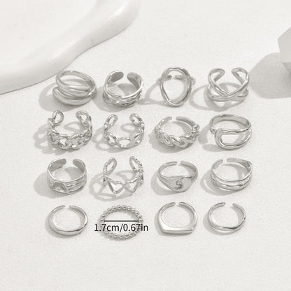16pc Adjustable Geometric Ring Set