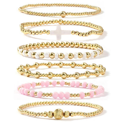 14k 6pc Beaded Bracelet Stack