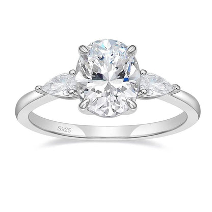 S925 Elegant Pear Accented Oval Brilliant Cut Ring