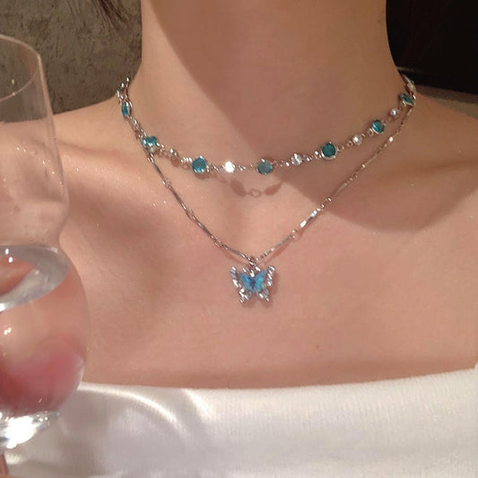 2pc Elegant Butterfly Satellite Crystal Necklace
