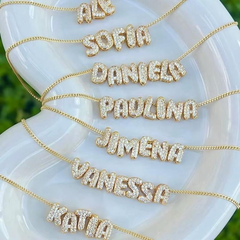 14k Diamond Accented Bubble Name Necklace