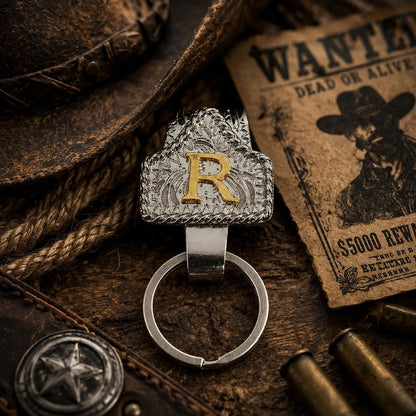 Vintage Cowboy Letter Initial Tag Keychain