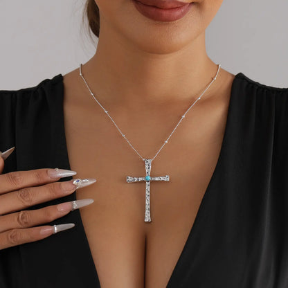 Vintage Turquoise Bead Cross Pendant Necklace