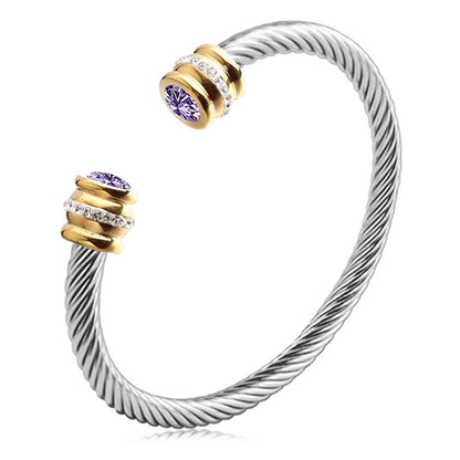 Personalized Birthstone Ends Twist Cuff Bracelets