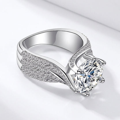 Elegant Wave Pave Shoulder Solitaire Ring