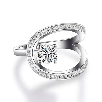 Elegant Curved Halo Solitaire Ring