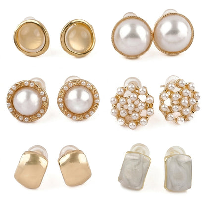 6 Pairs Elegant Pearl Stud Earrings Set