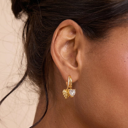 14k Elegant Double Heart Huggie Hoop Earrings