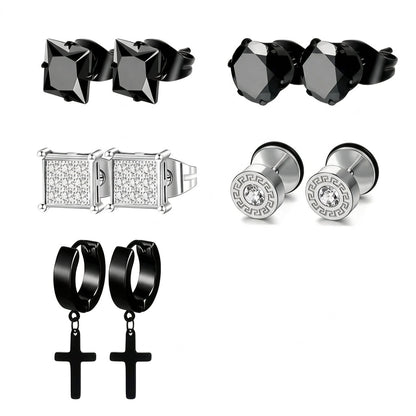 15 Pairs Unisex Stud and Cross Hoop Earring Set