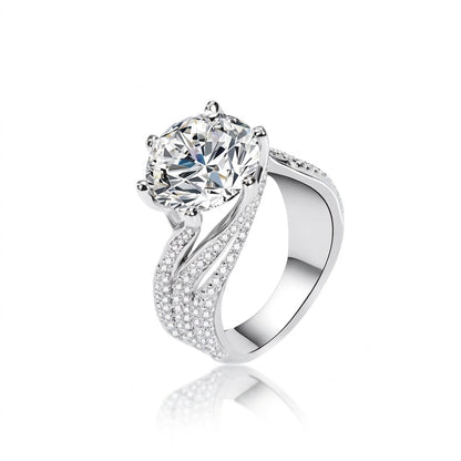Elegant Wave Pave Shoulder Solitaire Ring