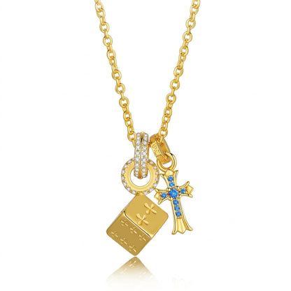 14k Cross & Dice Charm Necklace