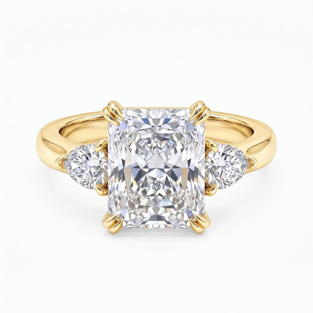 14k Elegant Three Stone Radiant Cut Ring