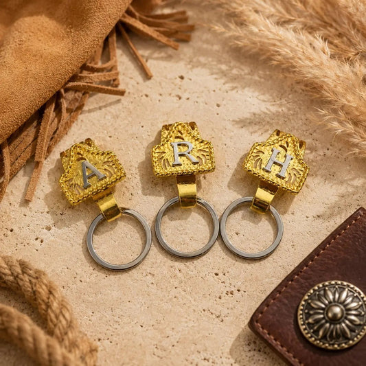 Vintage Cowboy Letter Initial Tag Keychain