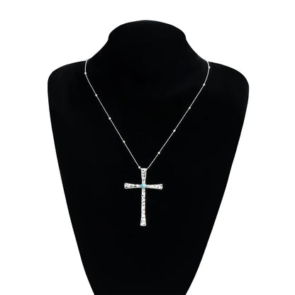 Vintage Turquoise Bead Cross Pendant Necklace