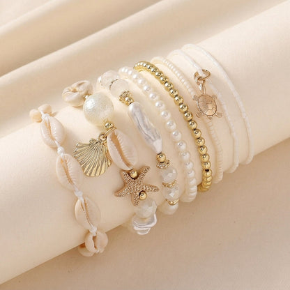 7pc Beach Inspired Beaded Bracelet Stack