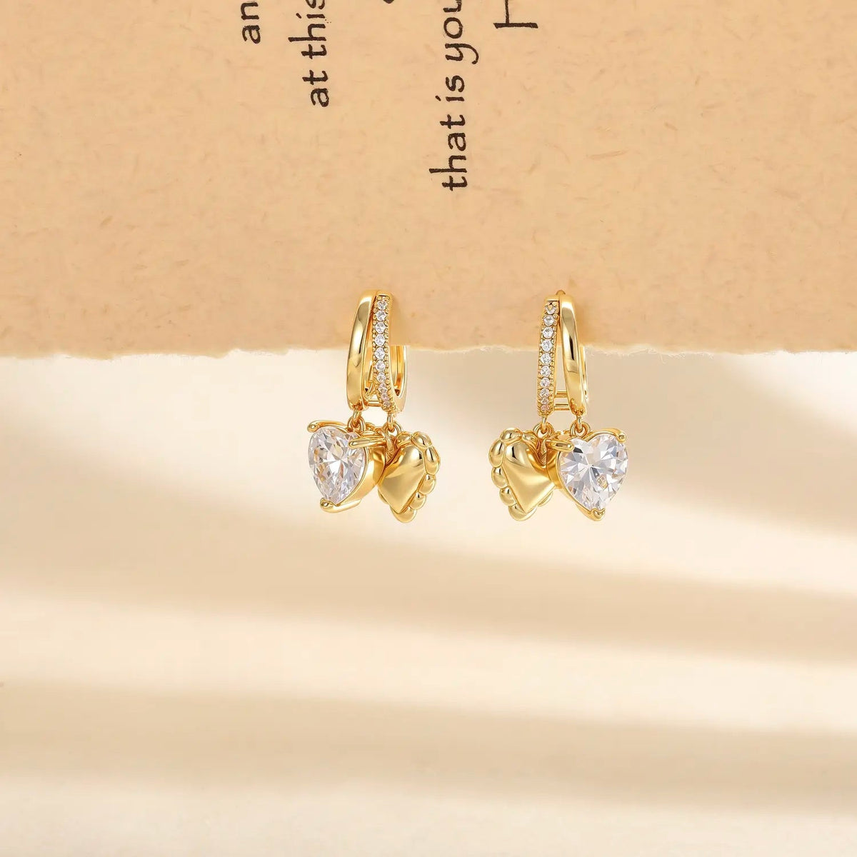 14k Elegant Double Heart Huggie Hoop Earrings