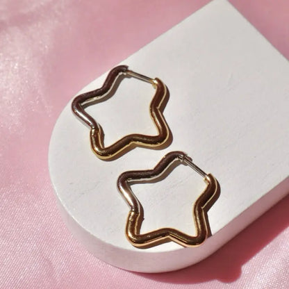 Dual Tone Star Hoop Earrings