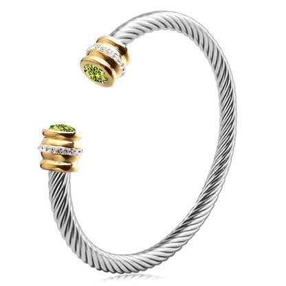 Personalized Birthstone Ends Twist Cuff Bracelets