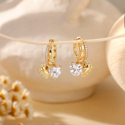 14k Elegant Double Heart Huggie Hoop Earrings