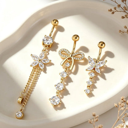 3pc Y2K Dangle Belly Ring Set