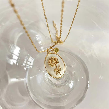 14k Dainty Birth Month Stone & Flower Charm Necklace