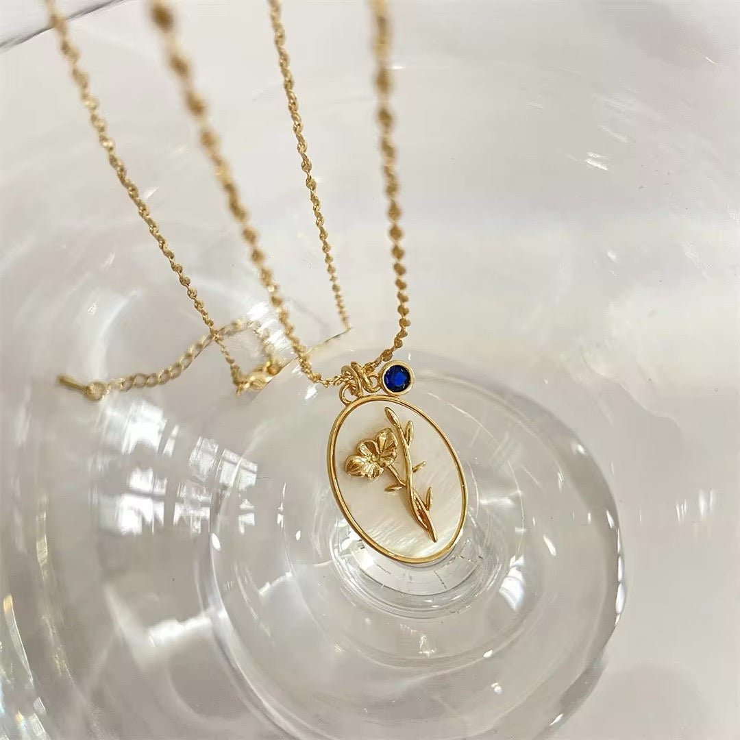14k Dainty Birth Month Stone & Flower Charm Necklace