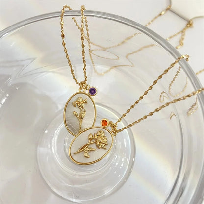 14k Dainty Birth Month Stone & Flower Charm Necklace
