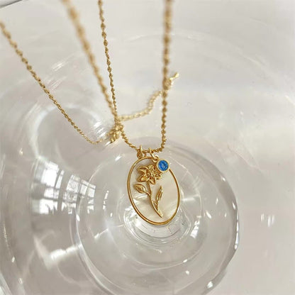 14k Dainty Birth Month Stone & Flower Charm Necklace