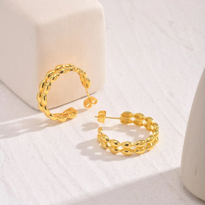 14k Dainty C Shaped Layered Hoop Earrings