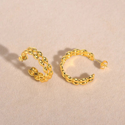 14k Dainty C Shaped Layered Hoop Earrings