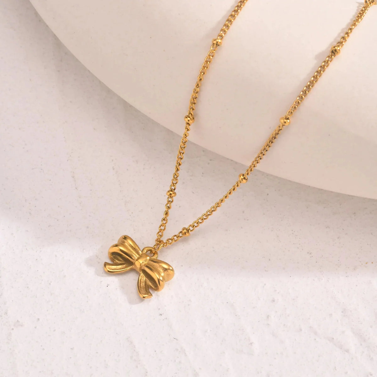 14k Dainty Feminine Bow Necklace