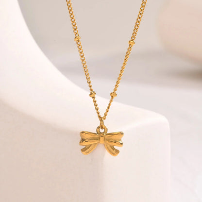 14k Dainty Feminine Bow Necklace