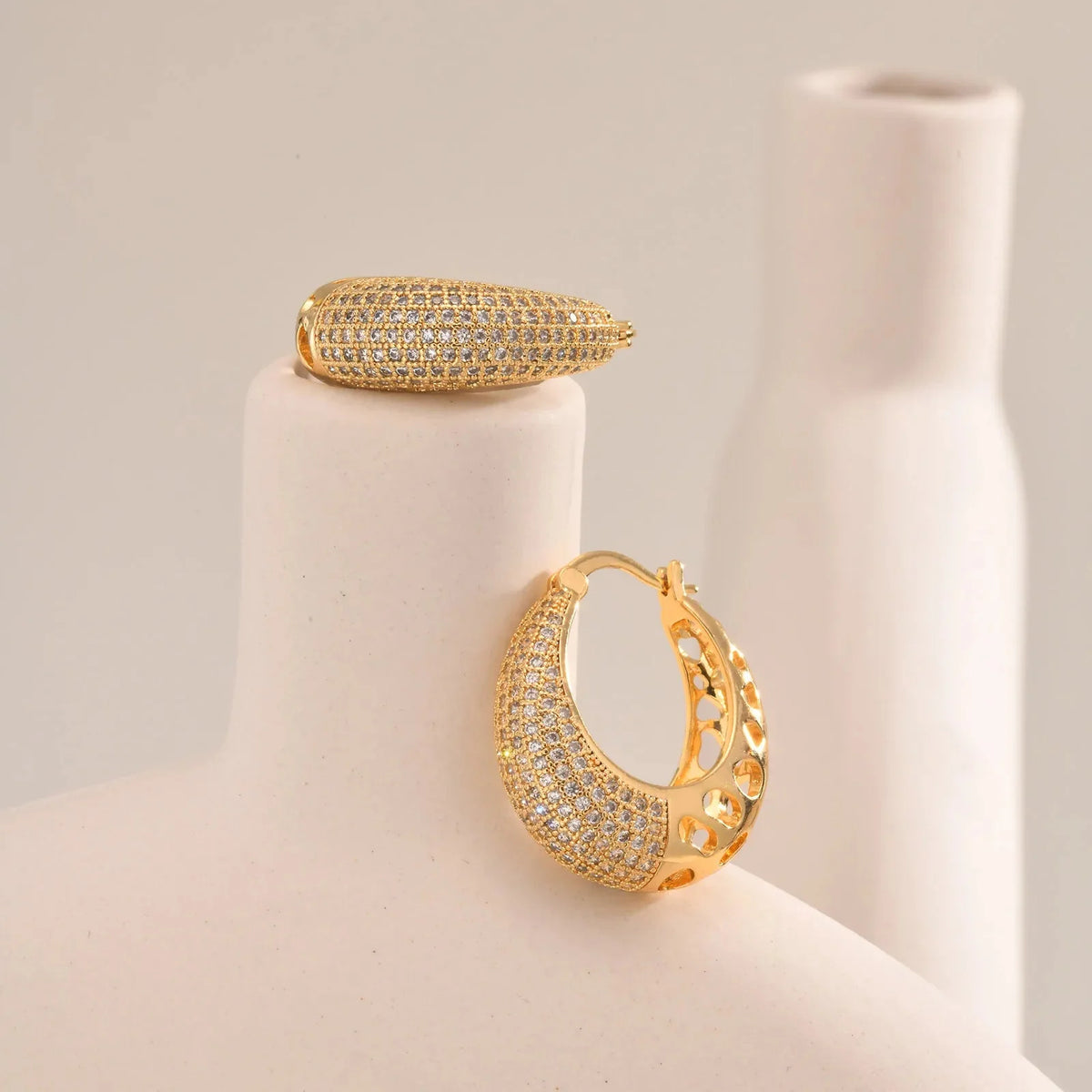 14k Intricate Half Diamond Hoop Earrings