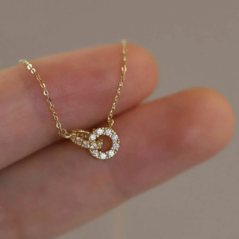 14K S925 Interlaced Diamond Circles Necklace