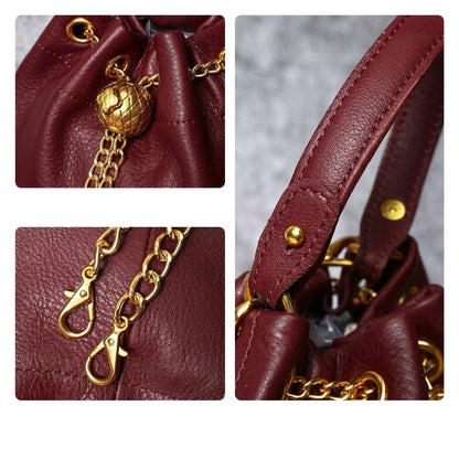 Mini Leather Drawstring Bucket Handbag