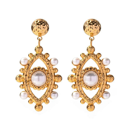 18k Boho Evil Eye Bead Accented Earrings