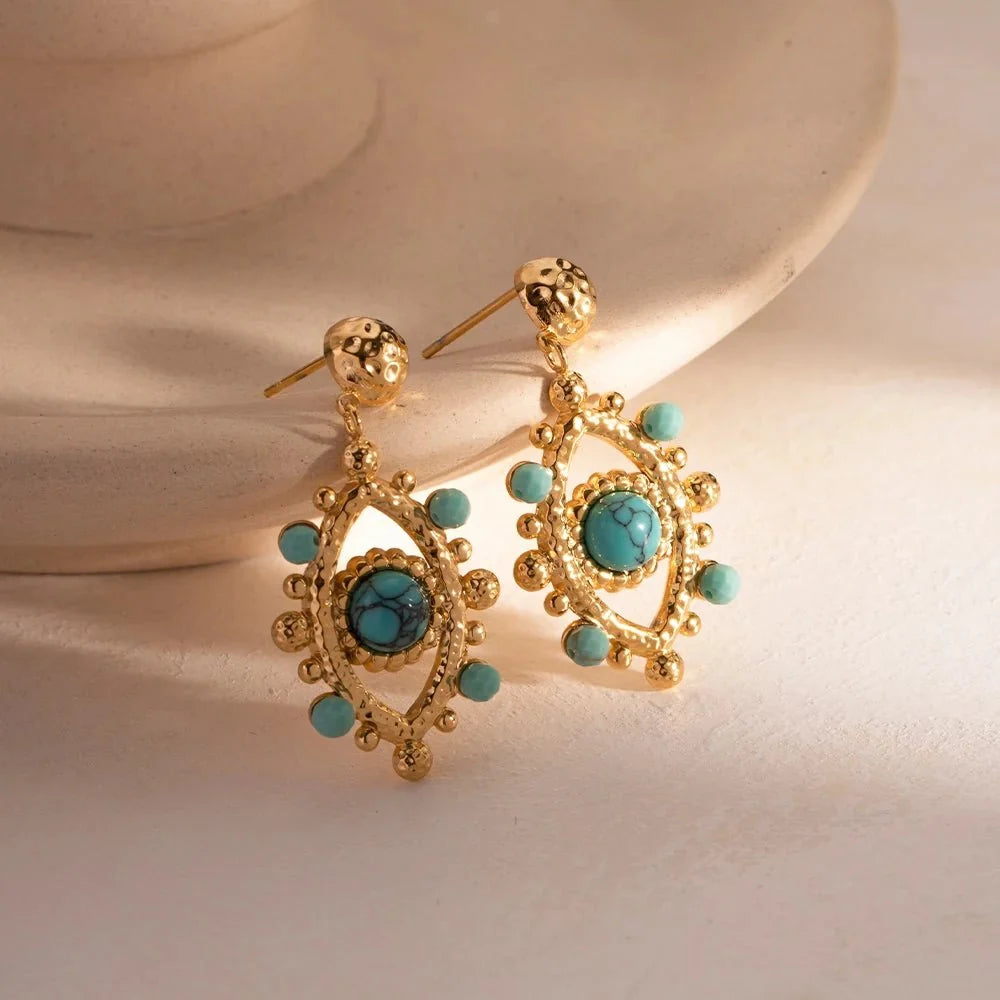 18k Boho Evil Eye Bead Accented Earrings