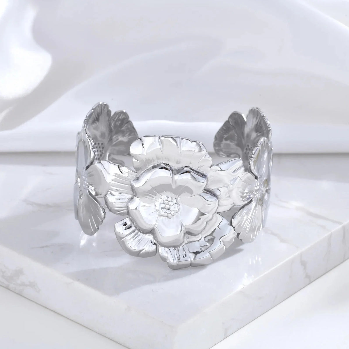18k Floral Cuff Bangle Bracelets